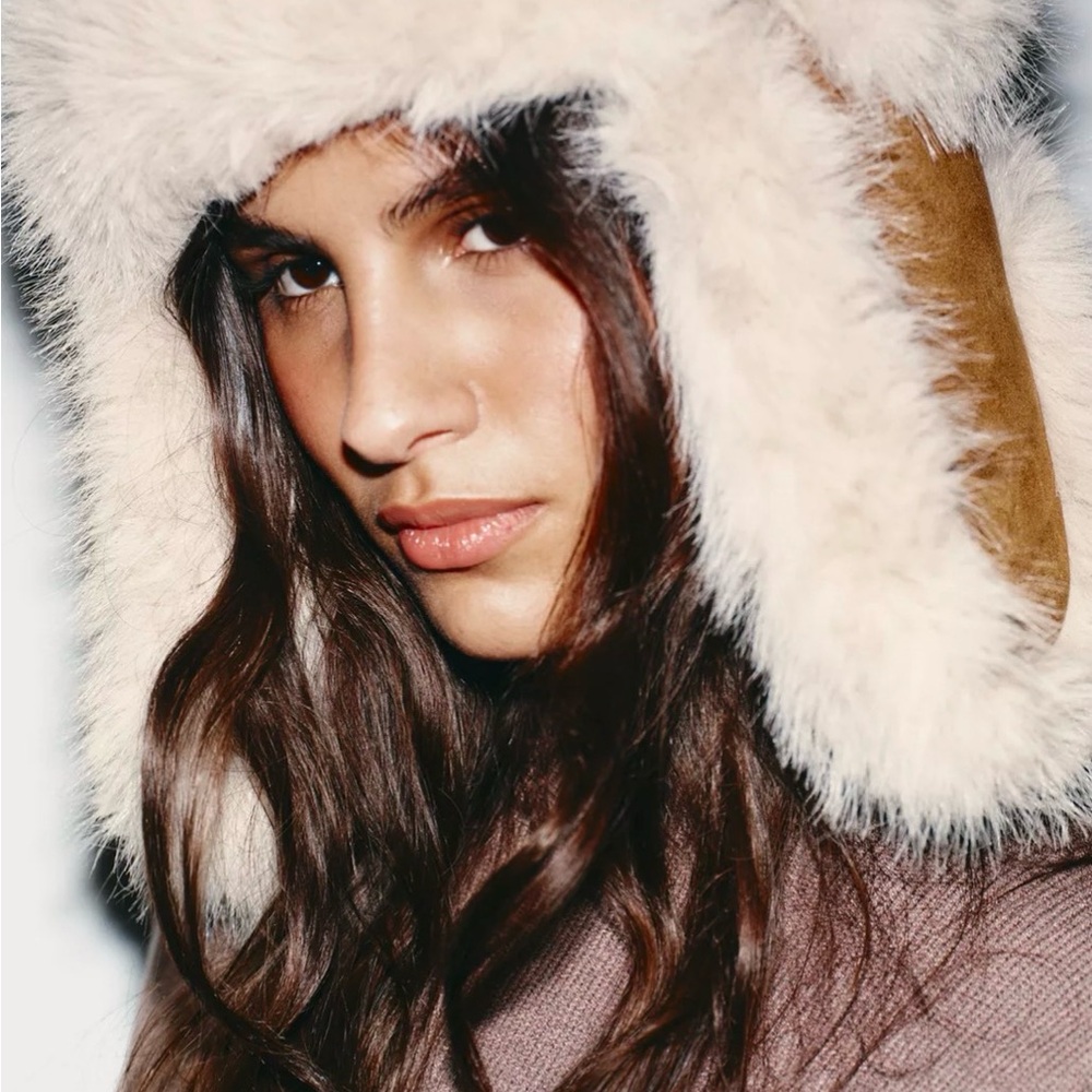 Zara Cream and Brown Fur Hat